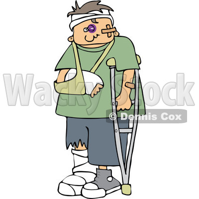 Cartoon Of A Injured Boy With A Crutch And Sling - Royalty Free Vector Clipart © djart #1131113