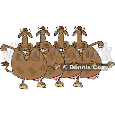 Cartoon Of A Chorus Of Cows Dancing The Can Can - Royalty Free Vector Clipart © djart #1137146