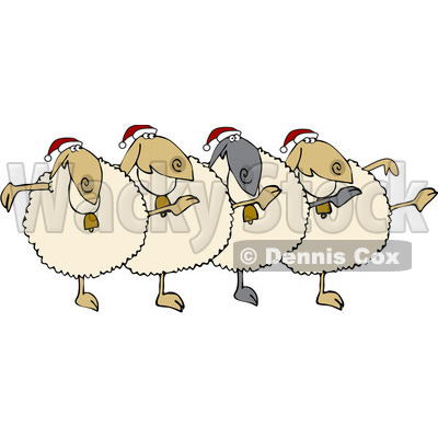 Cartoon Of A Chorus Of Christmas Sheep Dancing The Can Can - Royalty Free Vector Clipart © djart #1137149