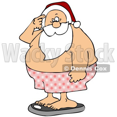Cartoon of Santa Scratching His Head and Weighing Himself - Royalty Free Clipart © djart #1144607