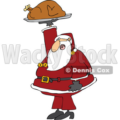 Cartoon of Santa Holding up a Roasted Turkey - Royalty Free Vector Clipart © djart #1146361