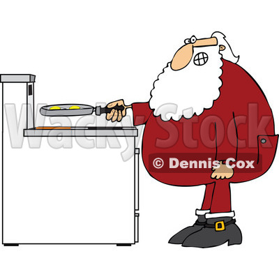 Cartoon of Santa in His Pajamas Frying Eggs for Breakfast - Royalty Free Vector Clipart © djart #1146373