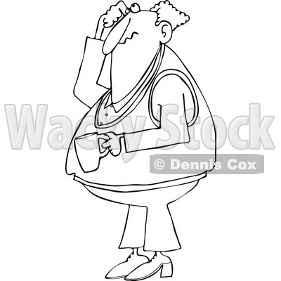 Cartoon of an Outlined Man Holding Coffee Scratching His Head and Looking up - Royalty Free Vector Clipart © djart #1146376