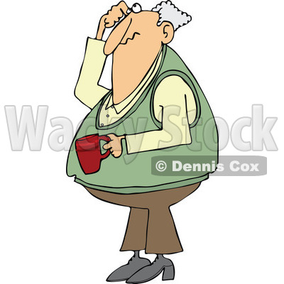 Cartoon of a Man Holding Coffee Scratching His Head and Looking up - Royalty Free Vector Clipart © djart #1146380