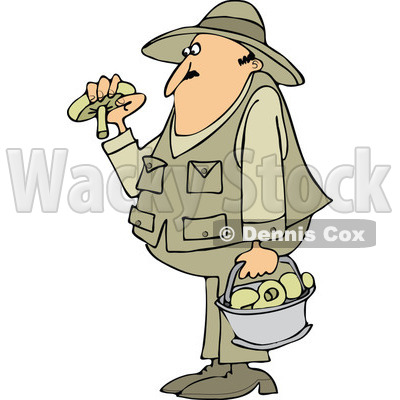 Cartoon of a Man Gathering Mushrooms - Royalty Free Vector Clipart © djart #1151312