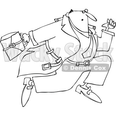 Cartoon of an Outlined Businessman Sprinting - Royalty Free Vector Clipart © djart #1154595