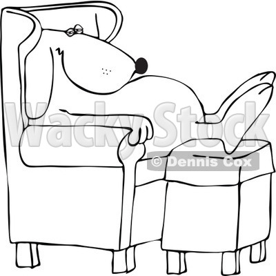 Cartoon of an Outlined Dog Sleeping in a Chair with His Feet on an Ottoman - Royalty Free Vector Illustration © djart #1158956
