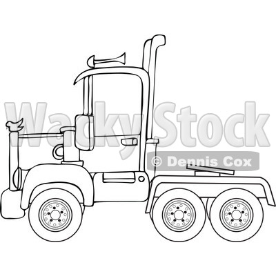 Cartoon of an Outlined Big Rig Semi Truck Cab - Royalty Free Vector Clipart  © djart #1160529
