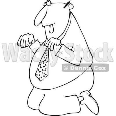 Cartoon of an Outlined Businessman Begging on His Knees - Royalty Free Vector Clipart © djart #1160713