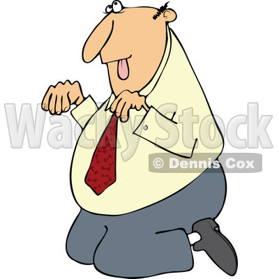 Cartoon of a Caucasian Businessman Begging on His Knees - Royalty Free Vector Clipart © djart #1160715