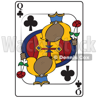 Cartoon of a Dog Queen Club Playing Card - Royalty Free Vector Clipart © djart #1162297