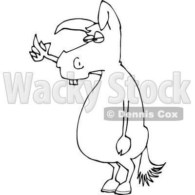 Cartoon of an Outlined Mad Donkey Flipping the Bird - Royalty Free Vector Clipart © djart #1162300