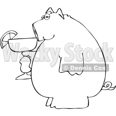 Cartoon of a Black and White Pig Holding a Margarita - Royalty Free Vector Clipart © djart #1168914