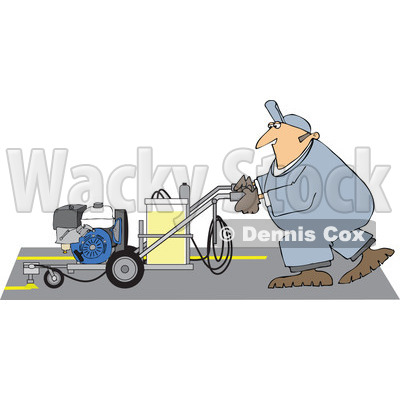 Cartoon of a Parking Lot Striper Worker Operating a Machine - Royalty Free Vector Clipart © djart #1170558