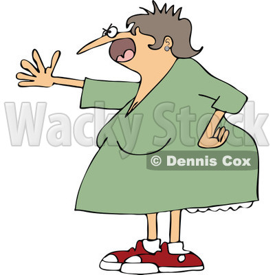 Cartoon of a Mad Woman Shouting and Holding out an Arm - Royalty Free Vector Clipart © djart #1171665