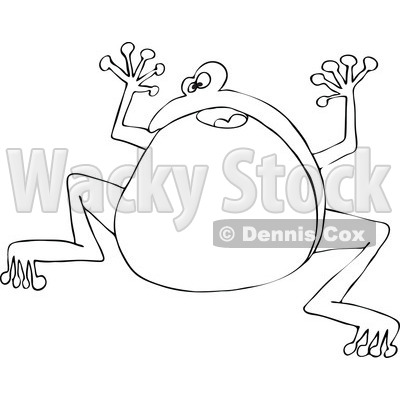 Cartoon of an Outlined Frightened Frog Jumping - Royalty Free Vector Clipart © djart #1172033