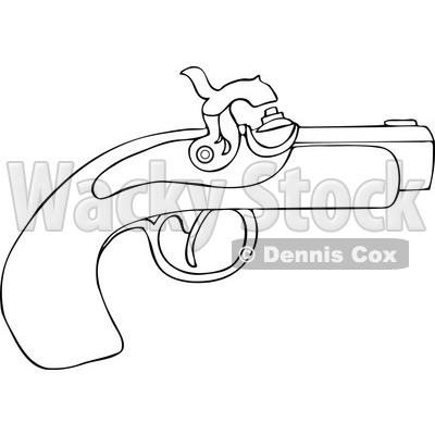 Cartoon of an Outlined Black Powder Pistol Gun - Royalty Free Vector Clipart © djart #1172035