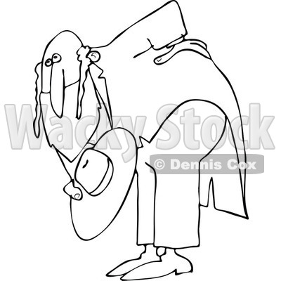 Cartoon of an Outlined Polite Rabbi Bowing - Royalty Free Vector Clipart © djart #1172263