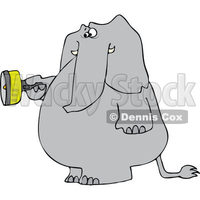 Cartoon of an Elephant Standing and Using a Flashlight - Royalty Free Vector Clipart © djart #1172265