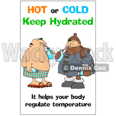 Cartoon of a Keep Hydrated Warning with Men Drinking Water - Royalty Free Clipart © djart #1172273