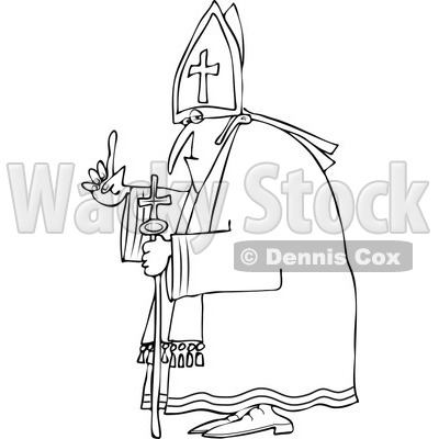 Cartoon of an Outlined Pope Holding up a Finger - Royalty Free Vector Clipart © djart #1173068
