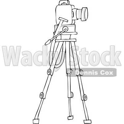 Cartoon of an Outlined Camera on a Tripod Stand - Royalty Free Vector Clipart © djart #1173243