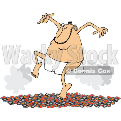 Cartoon of a Circus Side Show Performer Man Walking on Hot Coals - Royalty Free Vector Clipart © djart #1173250