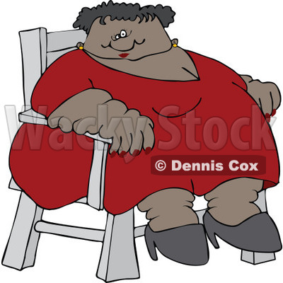 Cartoon of a Circus Freak Black Fat Lady Sitting in a Chair - Royalty Free Vector Clipart © djart #1176089