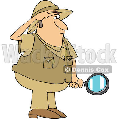 Cartoon of a Safari Man Holding a Magnifying Glass - Royalty Free Vector Clipart © djart #1177994