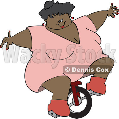 Cartoon of a Black Circus Fat Lady Riding a Unicycle - Royalty Free Vector Clipart © djart #1179791