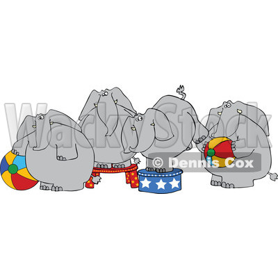 Cartoon of Four Circus Elephants with Balls and Stands - Royalty Free Vector Clipart © djart #1181992