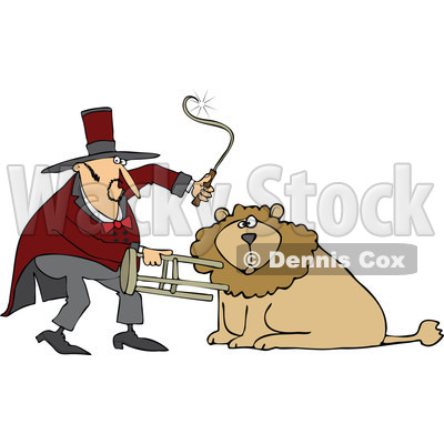 Cartoon of a Circus Lion Tamer Holding a Stool and Whip - Royalty Free Vector Clipart © djart #1181993
