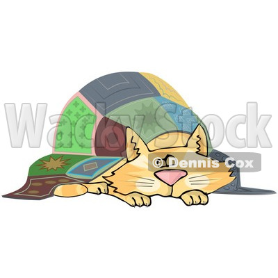 Cartoon of a Chubby Ginger Cat Napping Under a Quilt - Royalty Free Clipart © djart #1182689