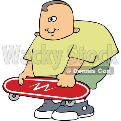 Cartoon of a Chubby Caucasian Boy Holding a Skateboard - Royalty Free Vector Clipart © djart #1184108