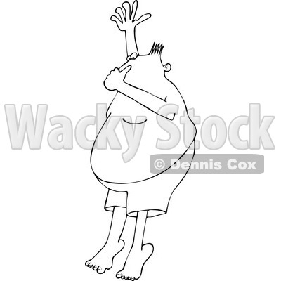 Cartoon of an Outlined Man Plugging His Nose and Jumping into Water - Royalty Free Vector Clipart © djart #1184721