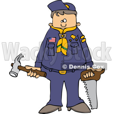 Cartoon of a Scout Boy Holding Tools - Royalty Free Vector Clipart © djart #1186281