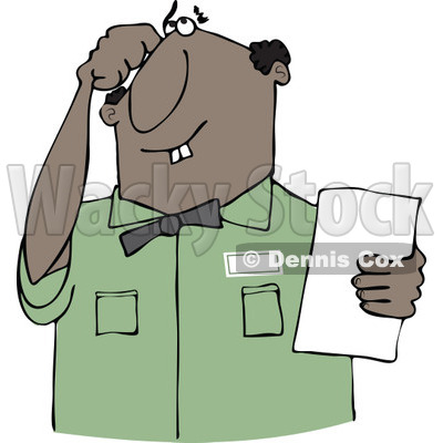 Cartoon of a Thinking Buck Toothed Black Man Holding a Paper - Royalty Free Vector Clipart © djart #1187366