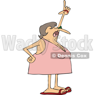Cartoon of a Woman in a Dress Bathing Suit Pointing up and Shouting - Royalty Free Vector Clipart © djart #1189054