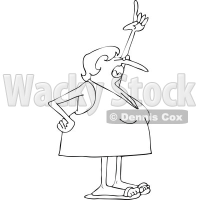 Cartoon of an Outlined Woman in a Dress Bathing Suit Pointing up and Shouting - Royalty Free Vector Clipart © djart #1189057