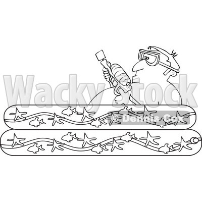 Clipart of an Outlined Man Holding a Squirt Gun in a Kiddie Pool - Royalty Free Vector Illustration © djart #1189844