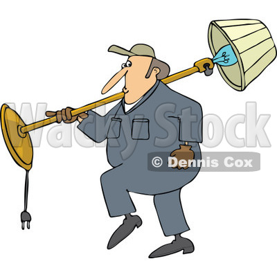 Cartoon of a Mover Man Carrying a Lamp over His Shoulder - Royalty Free Vector Clipart © djart #1190827