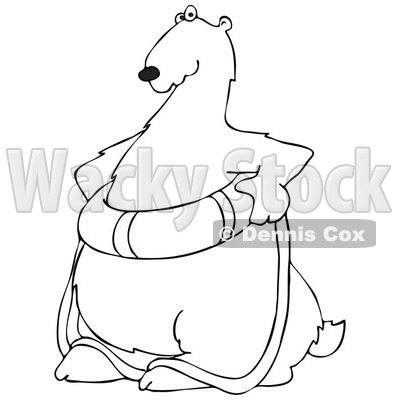 Cartoon of an Outlined Poar Bear Wearing a Life Preserver Buoy - Royalty Free Vector Clipart © djart #1196164