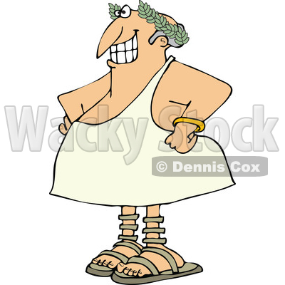 Cartoon of a Grinning Greek Man Wearing a Toga and Olive Branch - Royalty  Free Vector Clipart