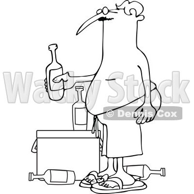 Cartoon of an Outlined Man in Swim Trunks, Holding a Beer over a Cooler - Royalty Free Vector Clipart © djart #1197916