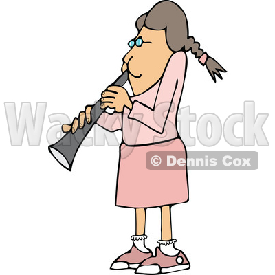 Cartoon of a Girl Dressed in Pink, Playing a Clarinet - Royalty Free Vector Clipart © djart #1197991