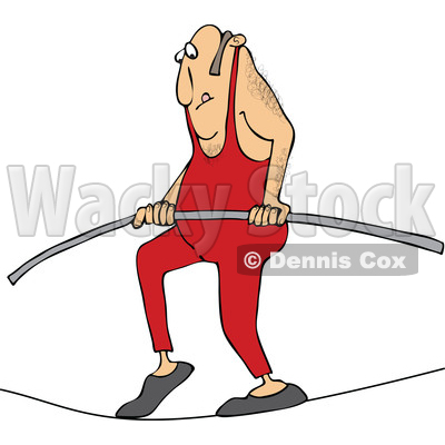 Cartoon of a Daredevil Man Tight Rope Walking - Royalty Free Vector Clipart © djart #1199020