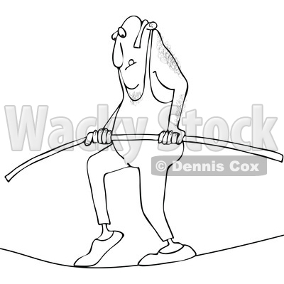 Cartoon of an Outlined Daredevil Man Tight Rope Walking - Royalty