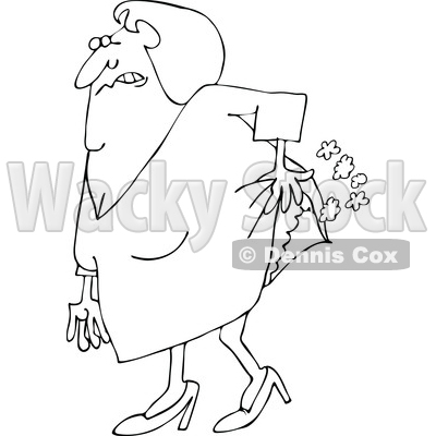 Cartoon of an Outlined Old Lady Passing Gas - Royalty Free Vector Clipart © djart #1199892