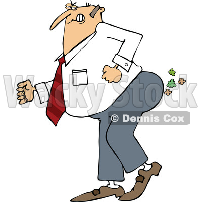Cartoon of a Caucasian Businessman Pushing to Break Wind - Royalty Free Vector Clipart © djart #1199899