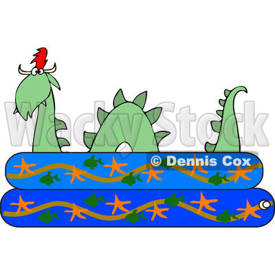 Clipart of a Loch Ness Monster Plesiosaur Dinosaur in a Kiddie Swimming Pool - Royalty Free Vector Illustration © djart #1200770
